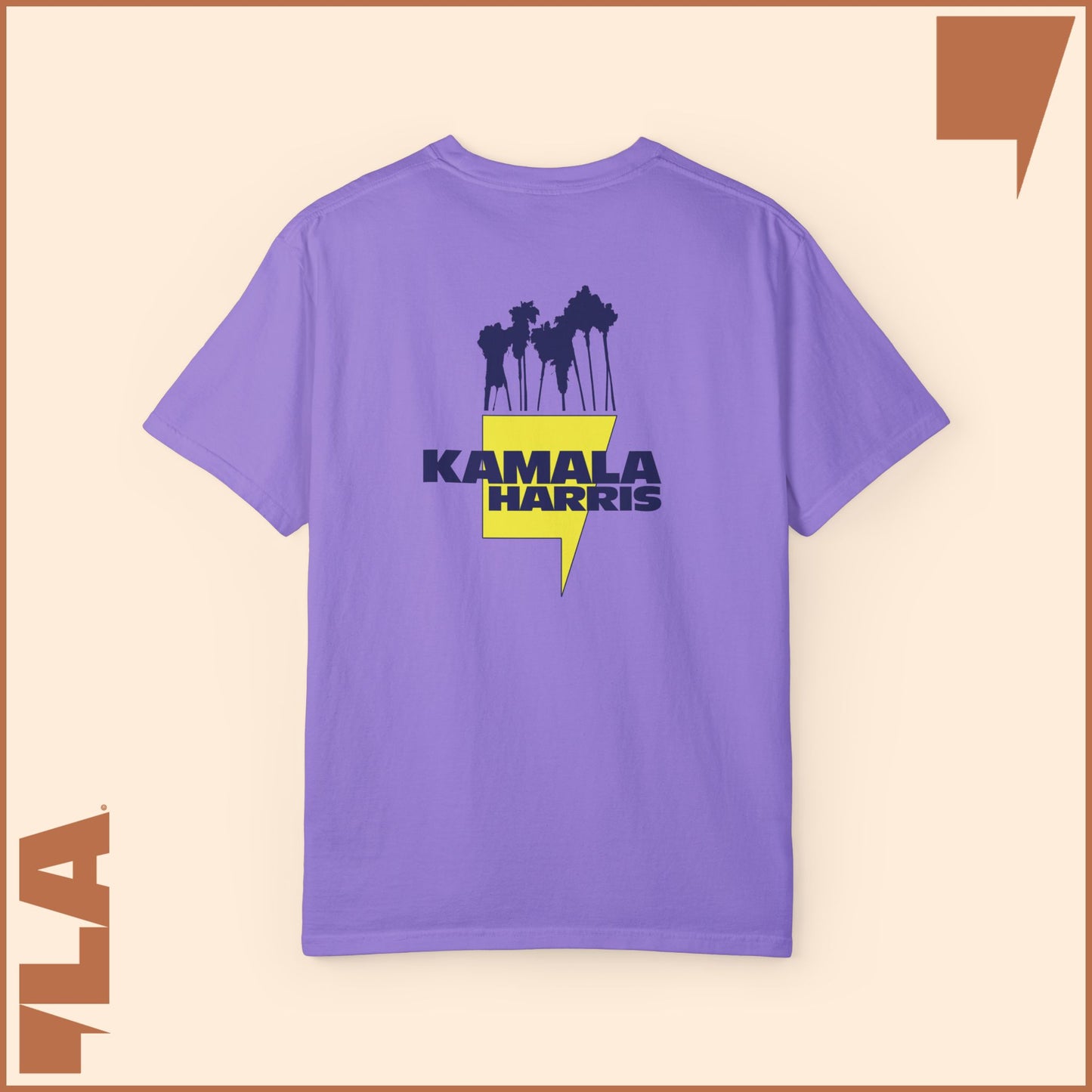 KAMALA/COMMA LA - ELECTRIC PALMS MEDIUM WEIGHT T-SHIRT (50% of the PROFIT IS DONATED IMMEDIATELY to the HARRIS-WALZ CAMPAIGN through ActBlue).