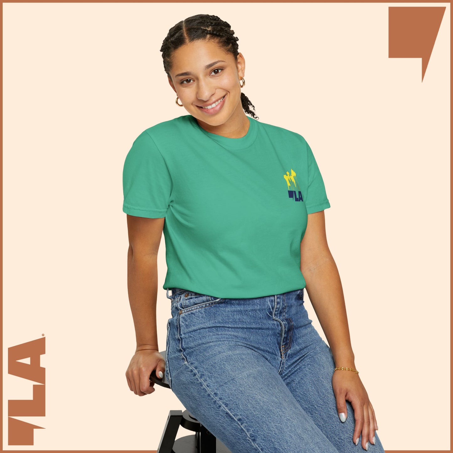 KAMALA/COMMA LA - ELECTRIC PALMS MEDIUM WEIGHT T-SHIRT (50% of the PROFIT IS DONATED IMMEDIATELY to the HARRIS-WALZ CAMPAIGN through ActBlue).