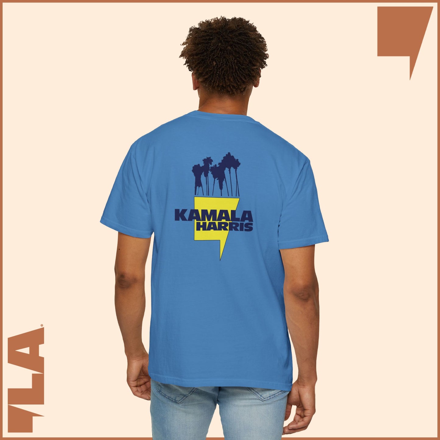 KAMALA/COMMA LA - ELECTRIC PALMS MEDIUM WEIGHT T-SHIRT (50% of the PROFIT IS DONATED IMMEDIATELY to the HARRIS-WALZ CAMPAIGN through ActBlue).