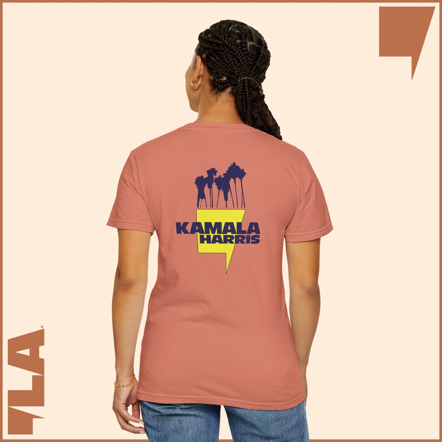 KAMALA/COMMA LA - ELECTRIC PALMS MEDIUM WEIGHT T-SHIRT (50% of the PROFIT IS DONATED IMMEDIATELY to the HARRIS-WALZ CAMPAIGN through ActBlue).
