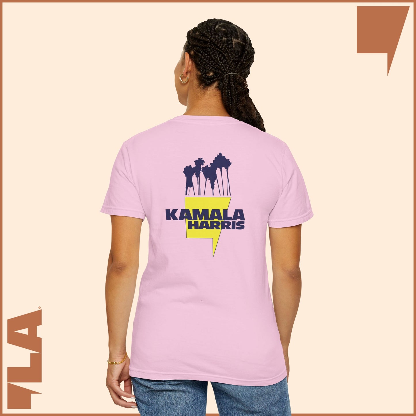 KAMALA/COMMA LA - ELECTRIC PALMS MEDIUM WEIGHT T-SHIRT (50% of the PROFIT IS DONATED IMMEDIATELY to the HARRIS-WALZ CAMPAIGN through ActBlue).