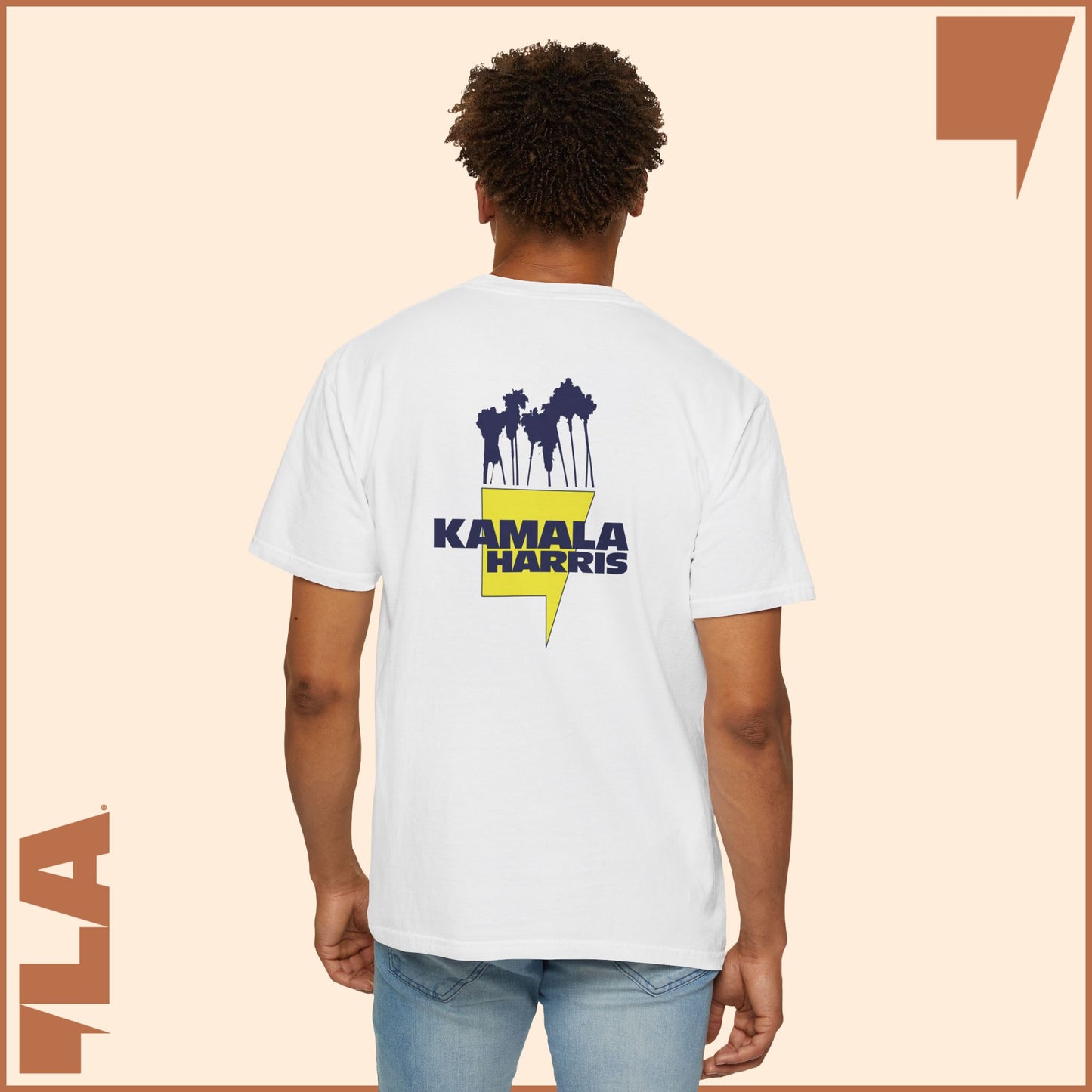 KAMALA/COMMA LA - ELECTRIC PALMS MEDIUM WEIGHT T-SHIRT (50% of the PROFIT IS DONATED IMMEDIATELY to the HARRIS-WALZ CAMPAIGN through ActBlue).