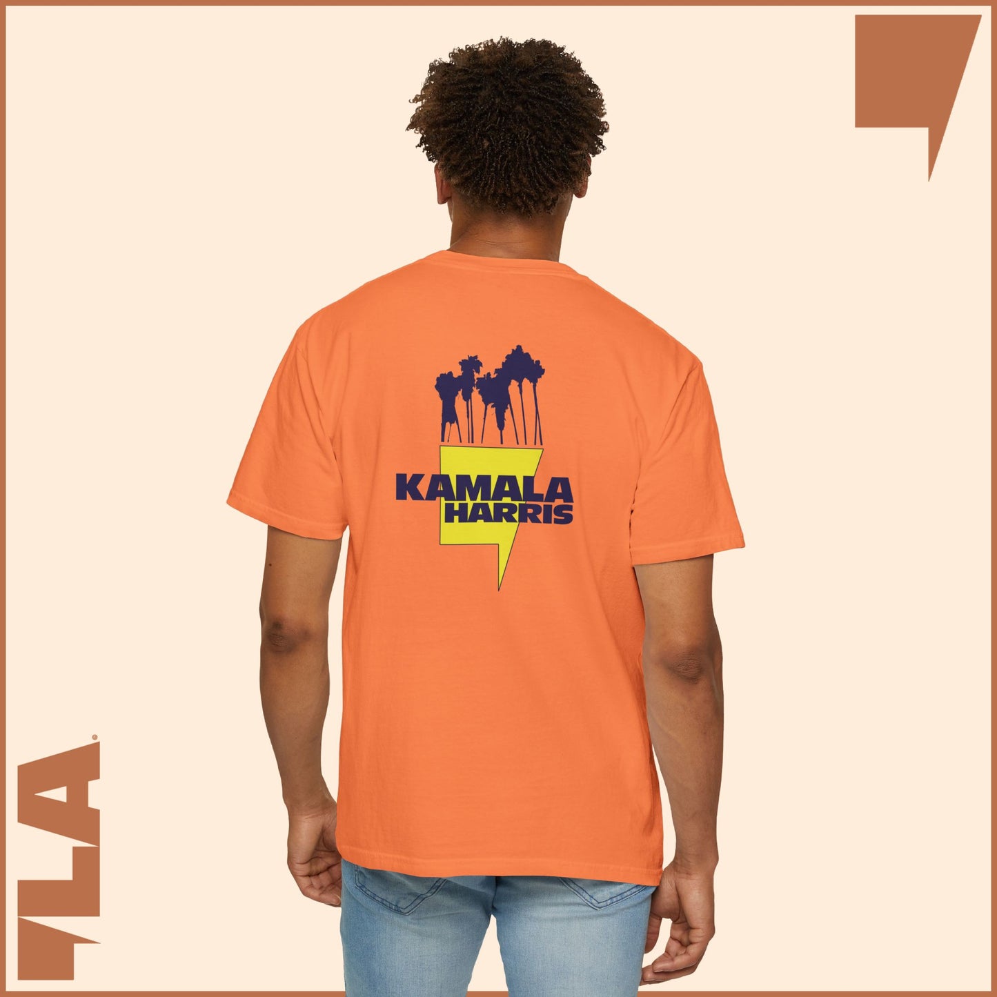 KAMALA/COMMA LA - ELECTRIC PALMS MEDIUM WEIGHT T-SHIRT (50% of the PROFIT IS DONATED IMMEDIATELY to the HARRIS-WALZ CAMPAIGN through ActBlue).