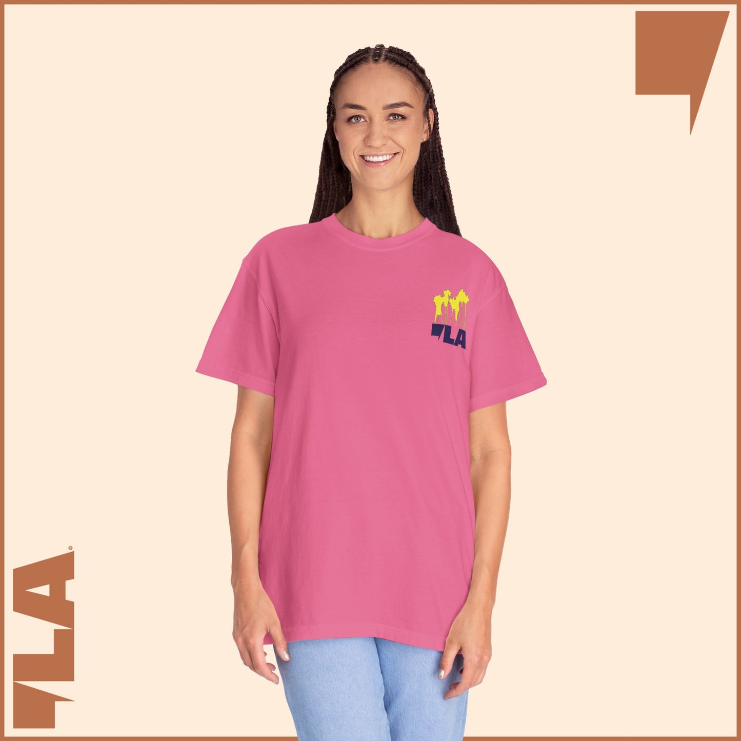 KAMALA/COMMA LA - ELECTRIC PALMS MEDIUM WEIGHT T-SHIRT (50% of the PROFIT IS DONATED IMMEDIATELY to the HARRIS-WALZ CAMPAIGN through ActBlue).