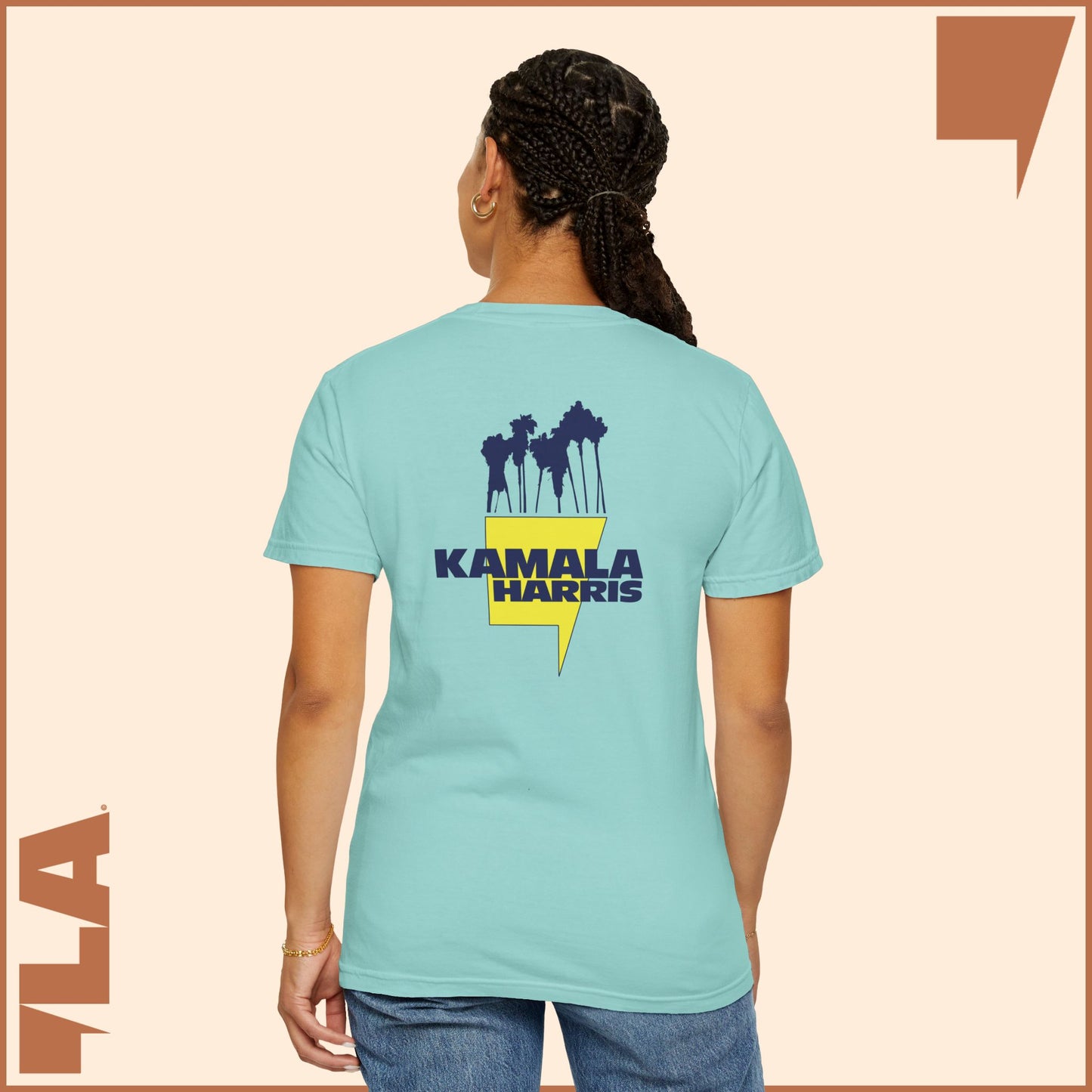 KAMALA/COMMA LA - ELECTRIC PALMS MEDIUM WEIGHT T-SHIRT (50% of the PROFIT IS DONATED IMMEDIATELY to the HARRIS-WALZ CAMPAIGN through ActBlue).