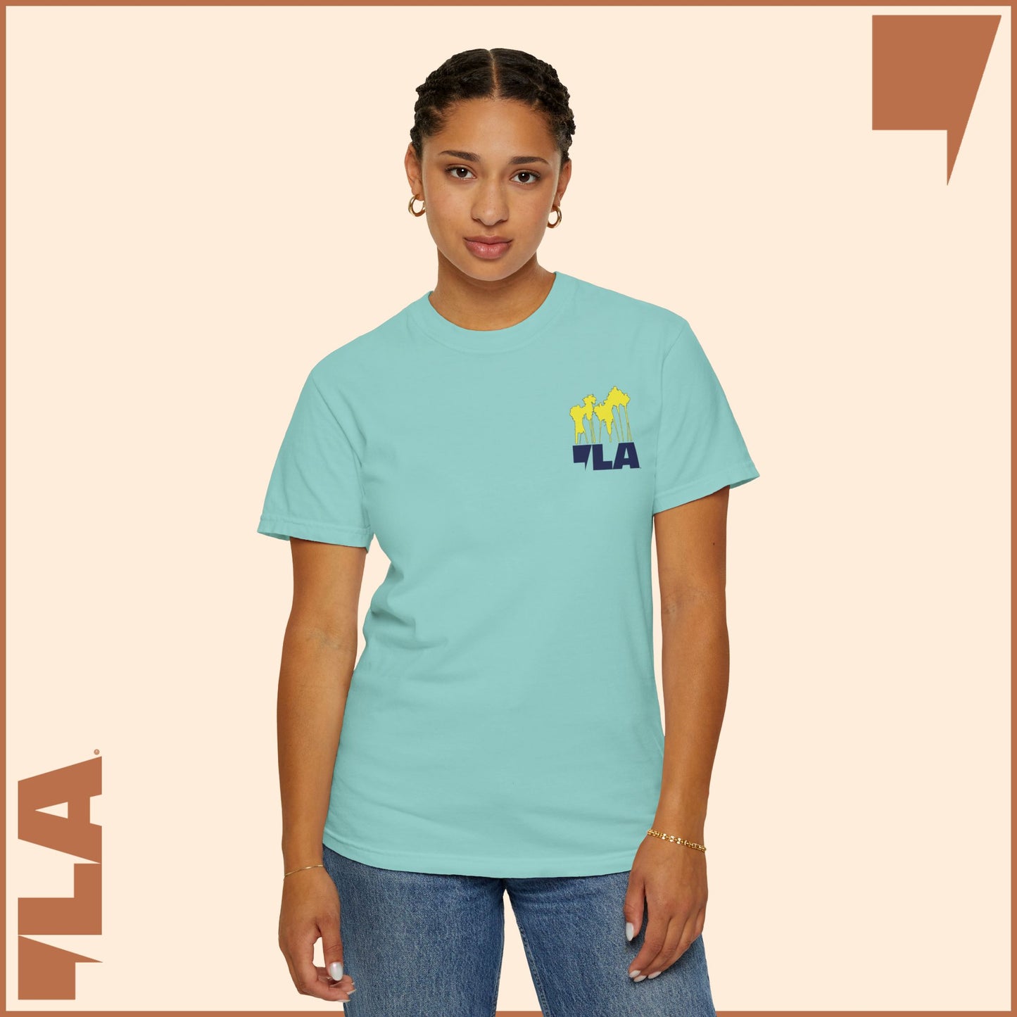 KAMALA/COMMA LA - ELECTRIC PALMS MEDIUM WEIGHT T-SHIRT (50% of the PROFIT IS DONATED IMMEDIATELY to the HARRIS-WALZ CAMPAIGN through ActBlue).