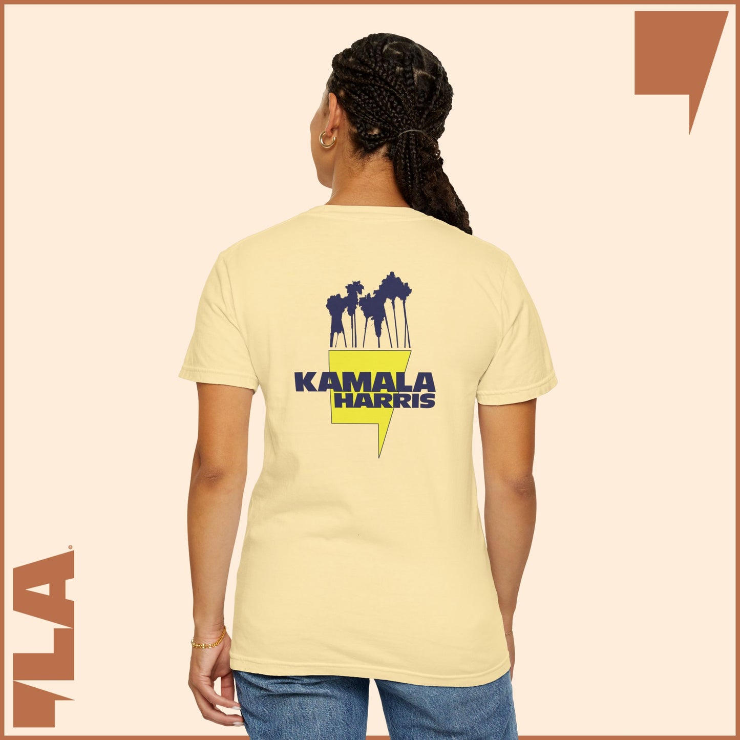 KAMALA/COMMA LA - ELECTRIC PALMS MEDIUM WEIGHT T-SHIRT (50% of the PROFIT IS DONATED IMMEDIATELY to the HARRIS-WALZ CAMPAIGN through ActBlue).