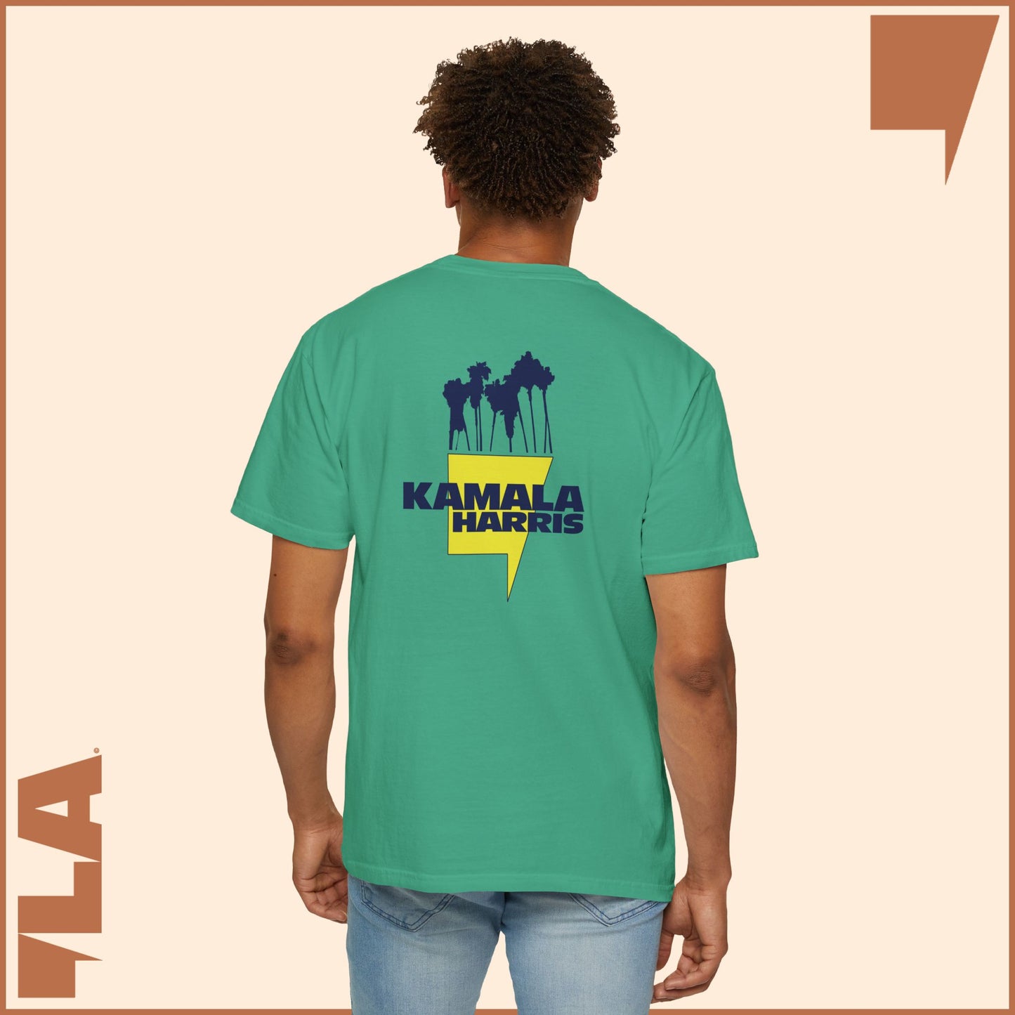 KAMALA/COMMA LA - ELECTRIC PALMS MEDIUM WEIGHT T-SHIRT (50% of the PROFIT IS DONATED IMMEDIATELY to the HARRIS-WALZ CAMPAIGN through ActBlue).