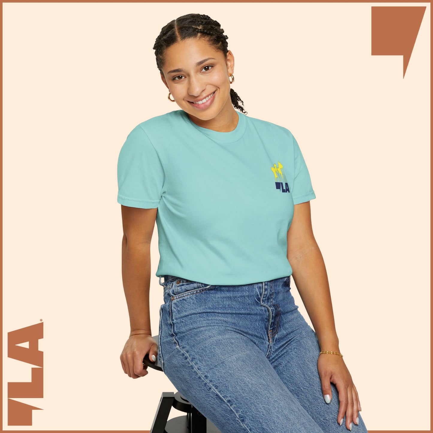 KAMALA/COMMA LA - ELECTRIC PALMS MEDIUM WEIGHT T-SHIRT (50% of the PROFIT IS DONATED IMMEDIATELY to the HARRIS-WALZ CAMPAIGN through ActBlue).