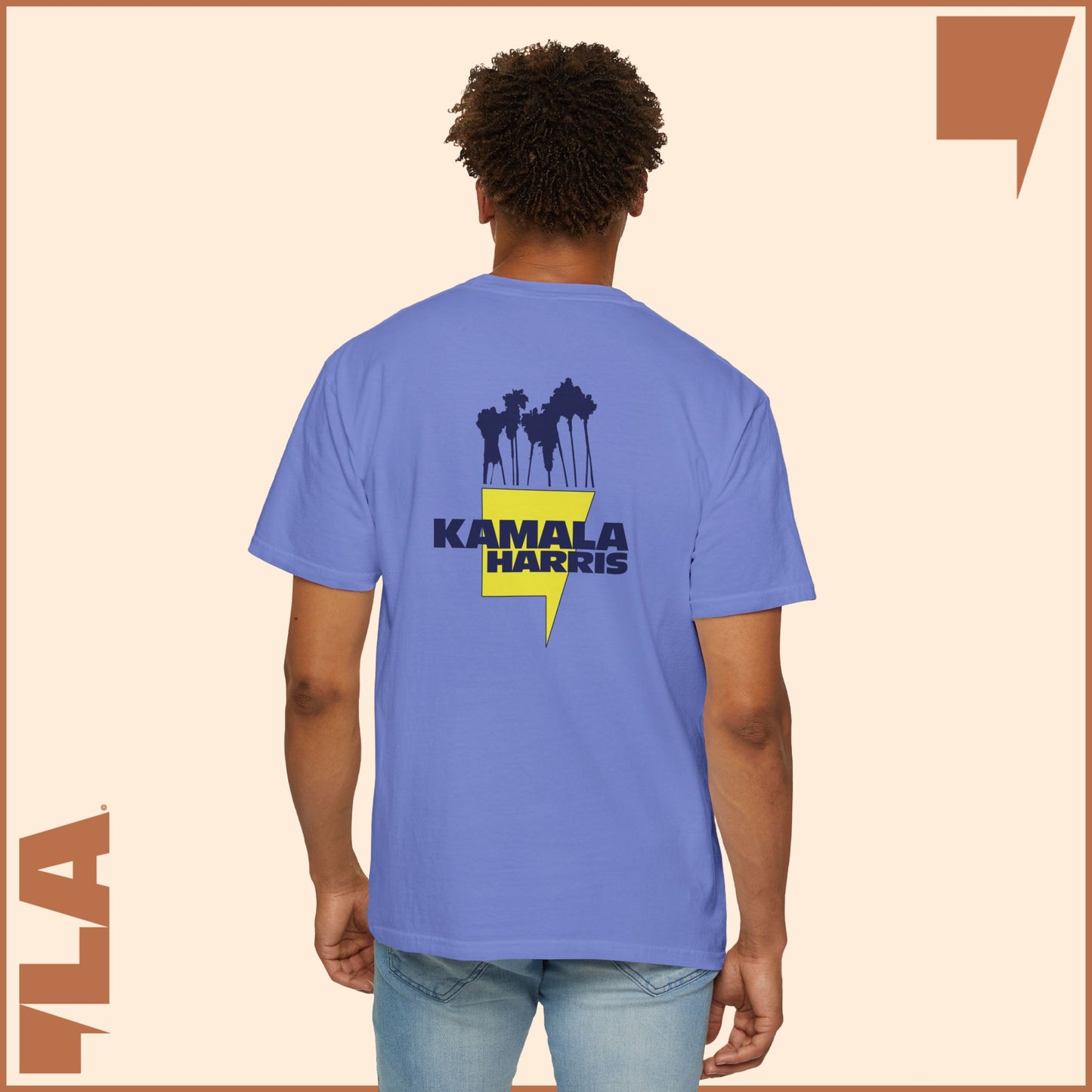 KAMALA/COMMA LA - ELECTRIC PALMS MEDIUM WEIGHT T-SHIRT (50% of the PROFIT IS DONATED IMMEDIATELY to the HARRIS-WALZ CAMPAIGN through ActBlue).