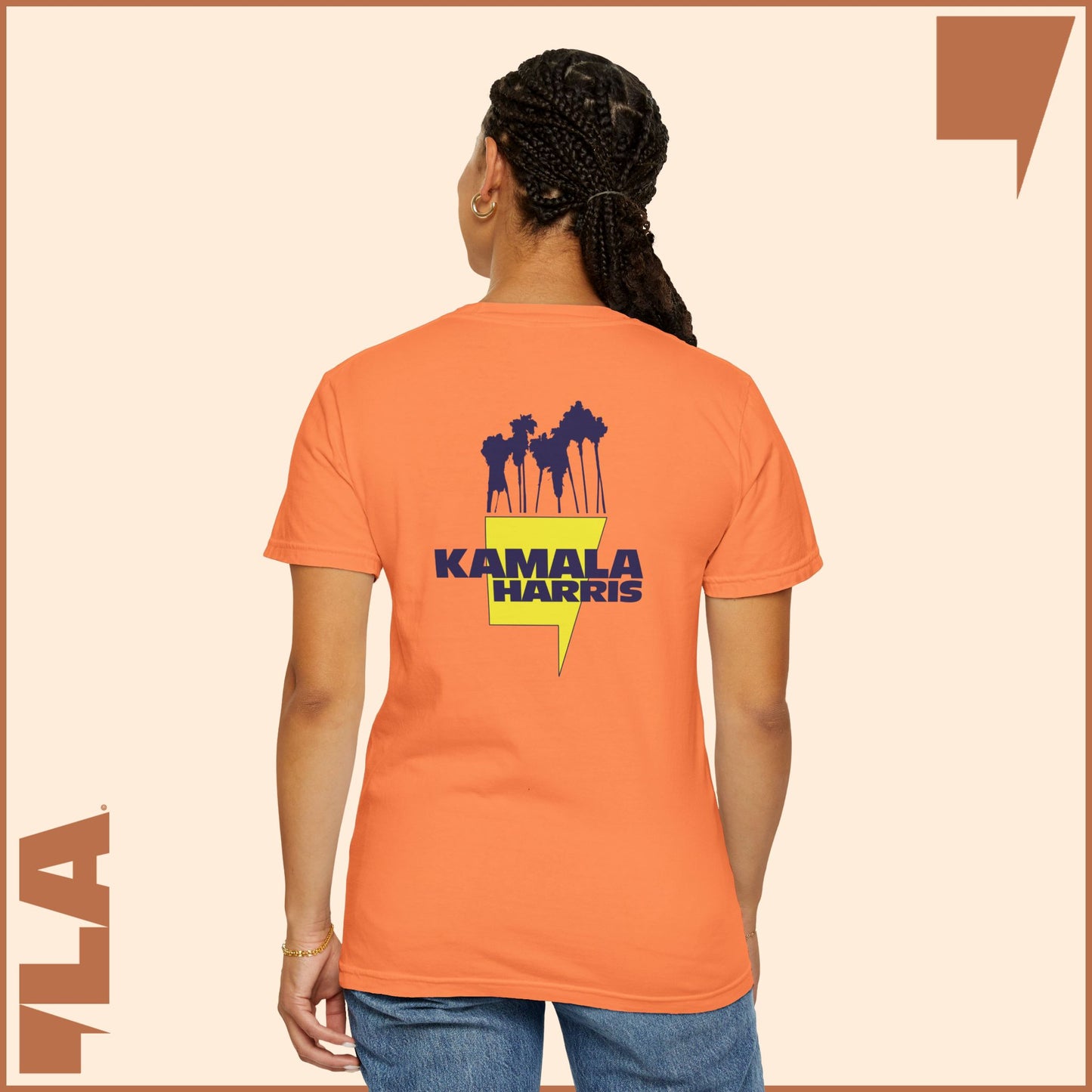 KAMALA/COMMA LA - ELECTRIC PALMS MEDIUM WEIGHT T-SHIRT (50% of the PROFIT IS DONATED IMMEDIATELY to the HARRIS-WALZ CAMPAIGN through ActBlue).