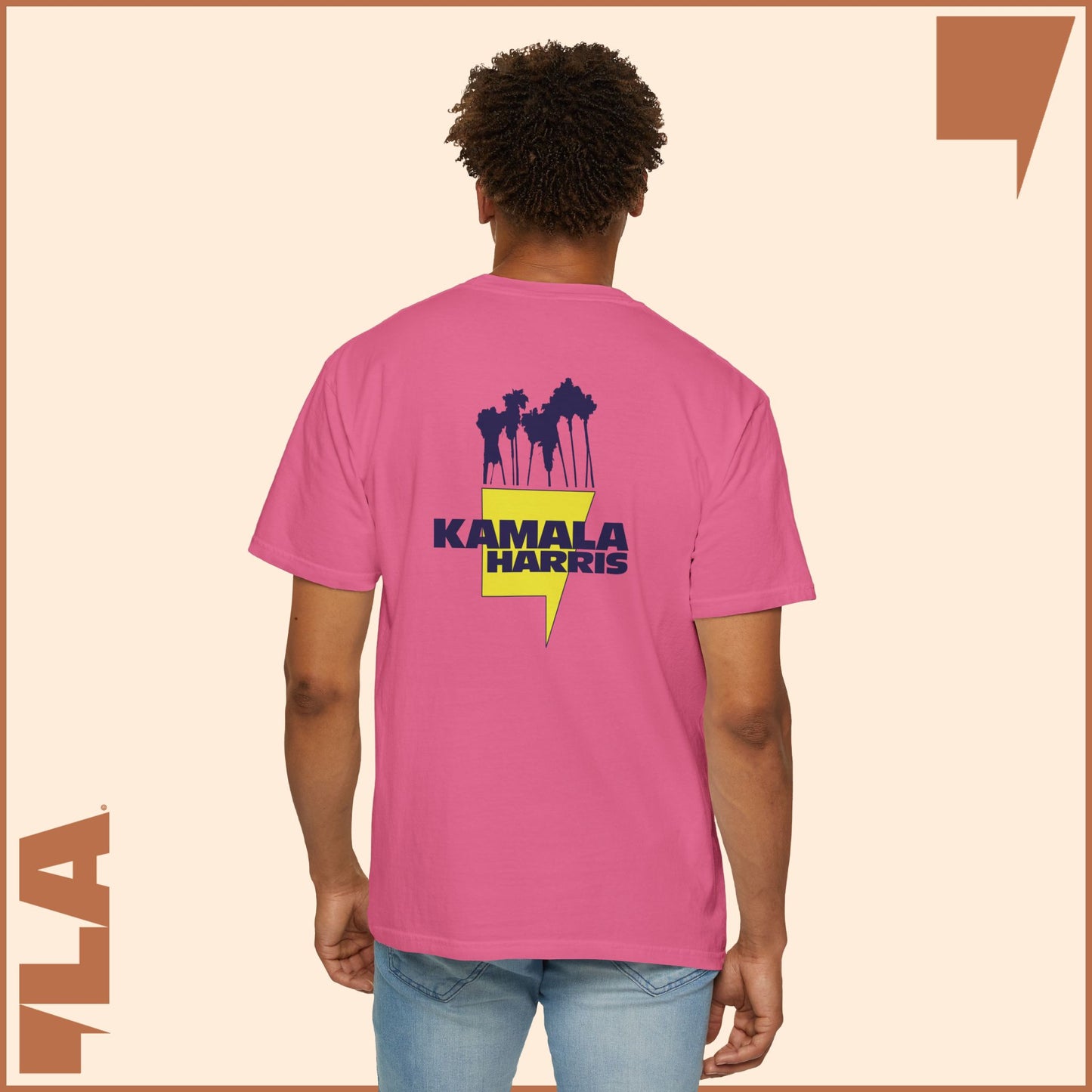 KAMALA/COMMA LA - ELECTRIC PALMS MEDIUM WEIGHT T-SHIRT (50% of the PROFIT IS DONATED IMMEDIATELY to the HARRIS-WALZ CAMPAIGN through ActBlue).
