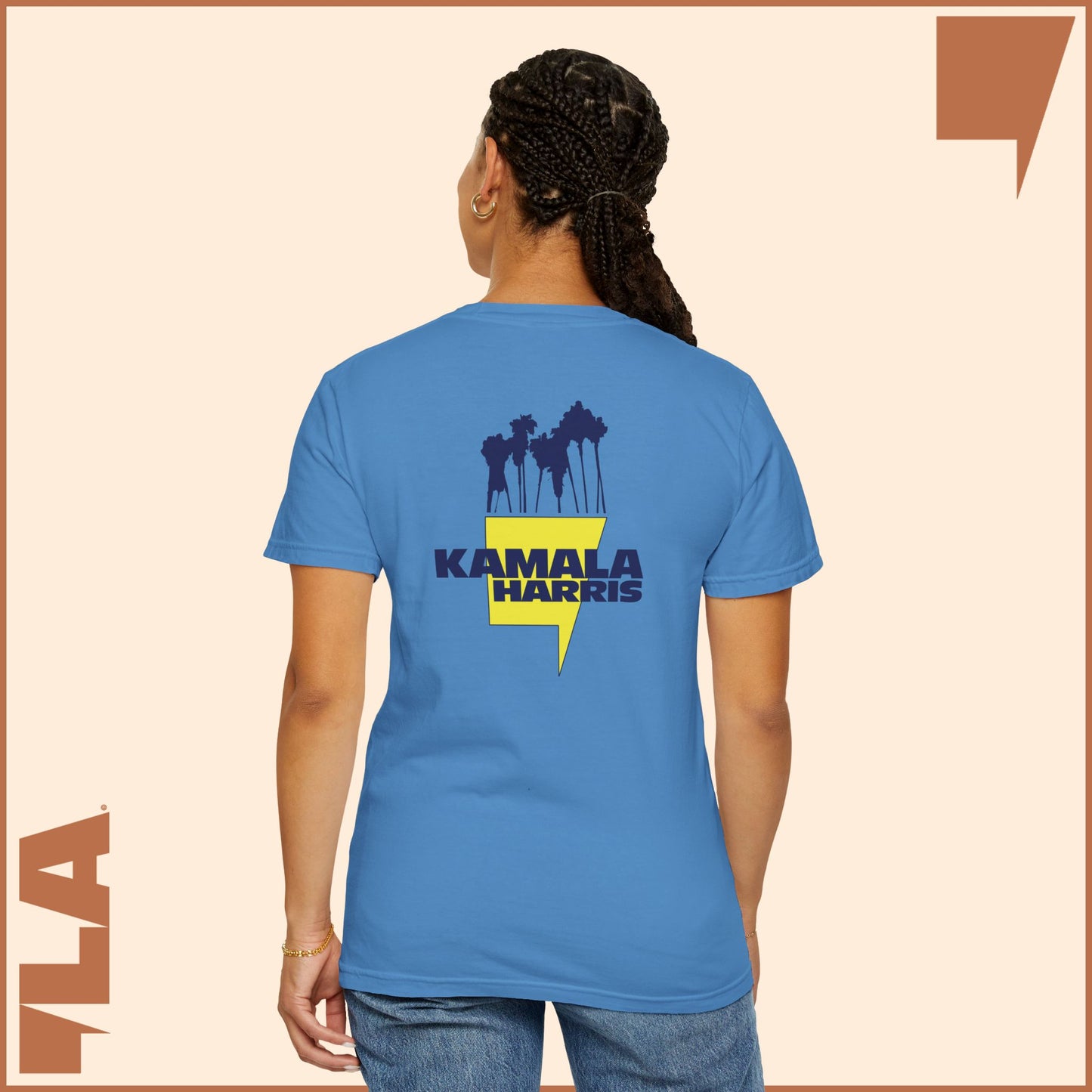 KAMALA/COMMA LA - ELECTRIC PALMS MEDIUM WEIGHT T-SHIRT (50% of the PROFIT IS DONATED IMMEDIATELY to the HARRIS-WALZ CAMPAIGN through ActBlue).