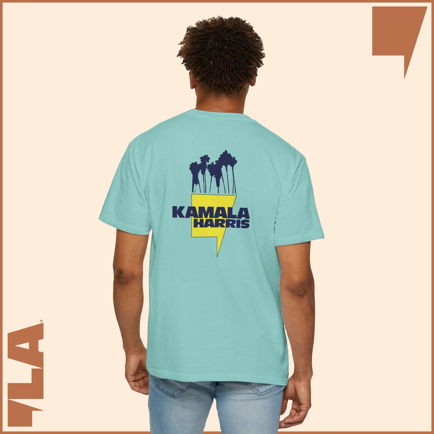 KAMALA/COMMA LA - ELECTRIC PALMS MEDIUM WEIGHT T-SHIRT (50% of the PROFIT IS DONATED IMMEDIATELY to the HARRIS-WALZ CAMPAIGN through ActBlue).