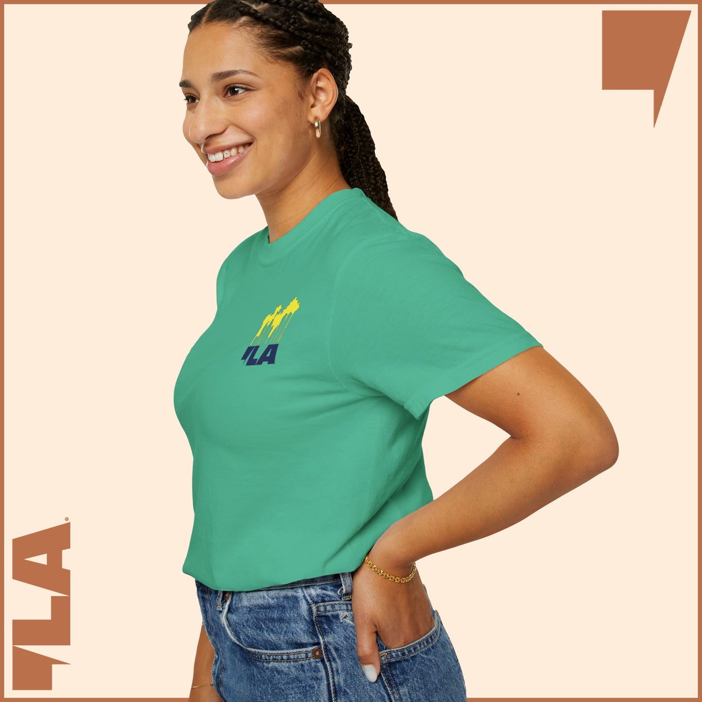 KAMALA/COMMA LA - ELECTRIC PALMS MEDIUM WEIGHT T-SHIRT (50% of the PROFIT IS DONATED IMMEDIATELY to the HARRIS-WALZ CAMPAIGN through ActBlue).