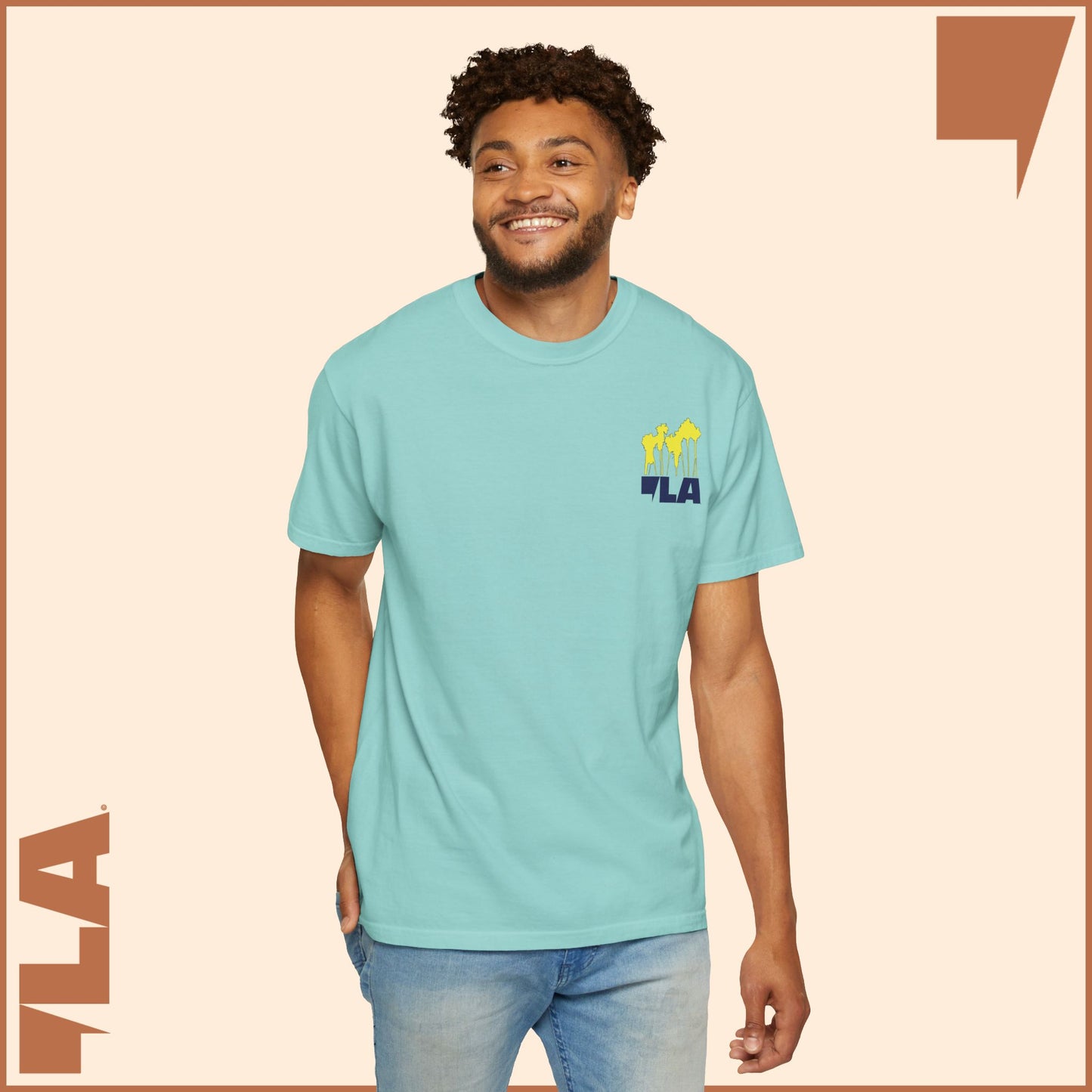 KAMALA/COMMA LA - ELECTRIC PALMS MEDIUM WEIGHT T-SHIRT (50% of the PROFIT IS DONATED IMMEDIATELY to the HARRIS-WALZ CAMPAIGN through ActBlue).