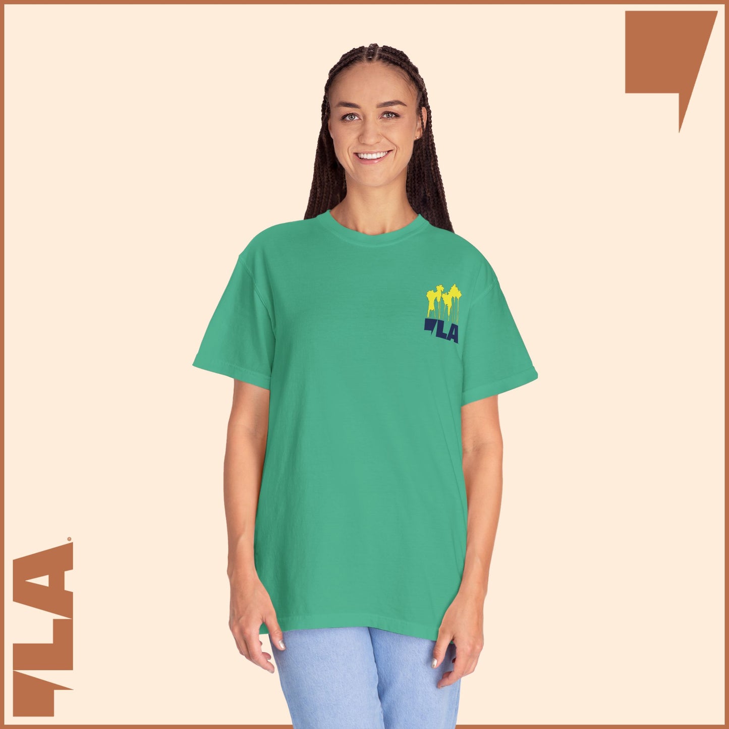 KAMALA/COMMA LA - ELECTRIC PALMS MEDIUM WEIGHT T-SHIRT (50% of the PROFIT IS DONATED IMMEDIATELY to the HARRIS-WALZ CAMPAIGN through ActBlue).
