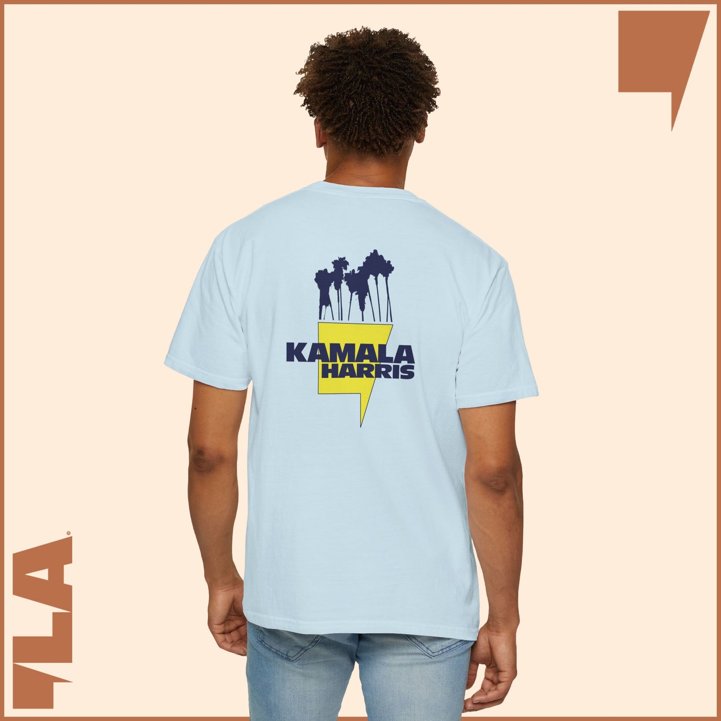 KAMALA/COMMA LA - ELECTRIC PALMS MEDIUM WEIGHT T-SHIRT (50% of the PROFIT IS DONATED IMMEDIATELY to the HARRIS-WALZ CAMPAIGN through ActBlue).