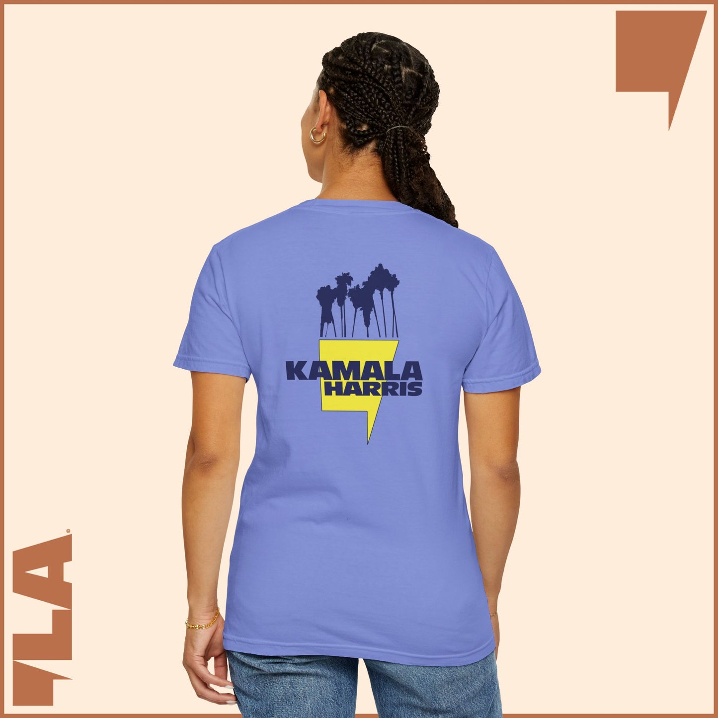 KAMALA/COMMA LA - ELECTRIC PALMS MEDIUM WEIGHT T-SHIRT (50% of the PROFIT IS DONATED IMMEDIATELY to the HARRIS-WALZ CAMPAIGN through ActBlue).