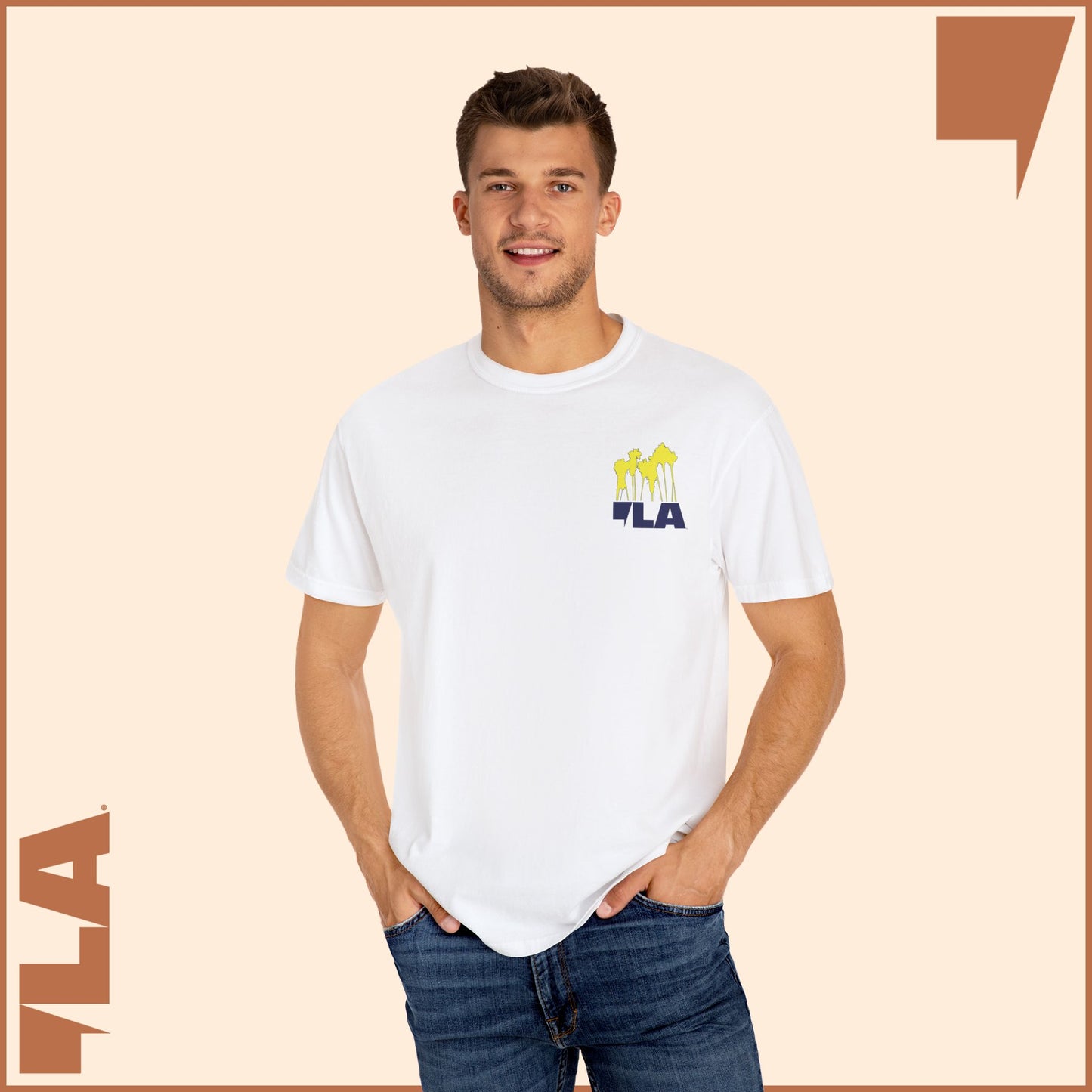 KAMALA/COMMA LA - ELECTRIC PALMS MEDIUM WEIGHT T-SHIRT (50% of the PROFIT IS DONATED IMMEDIATELY to the HARRIS-WALZ CAMPAIGN through ActBlue).