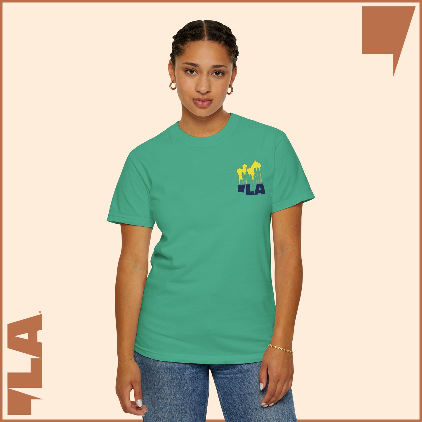 KAMALA/COMMA LA - ELECTRIC PALMS MEDIUM WEIGHT T-SHIRT (50% of the PROFIT IS DONATED IMMEDIATELY to the HARRIS-WALZ CAMPAIGN through ActBlue).