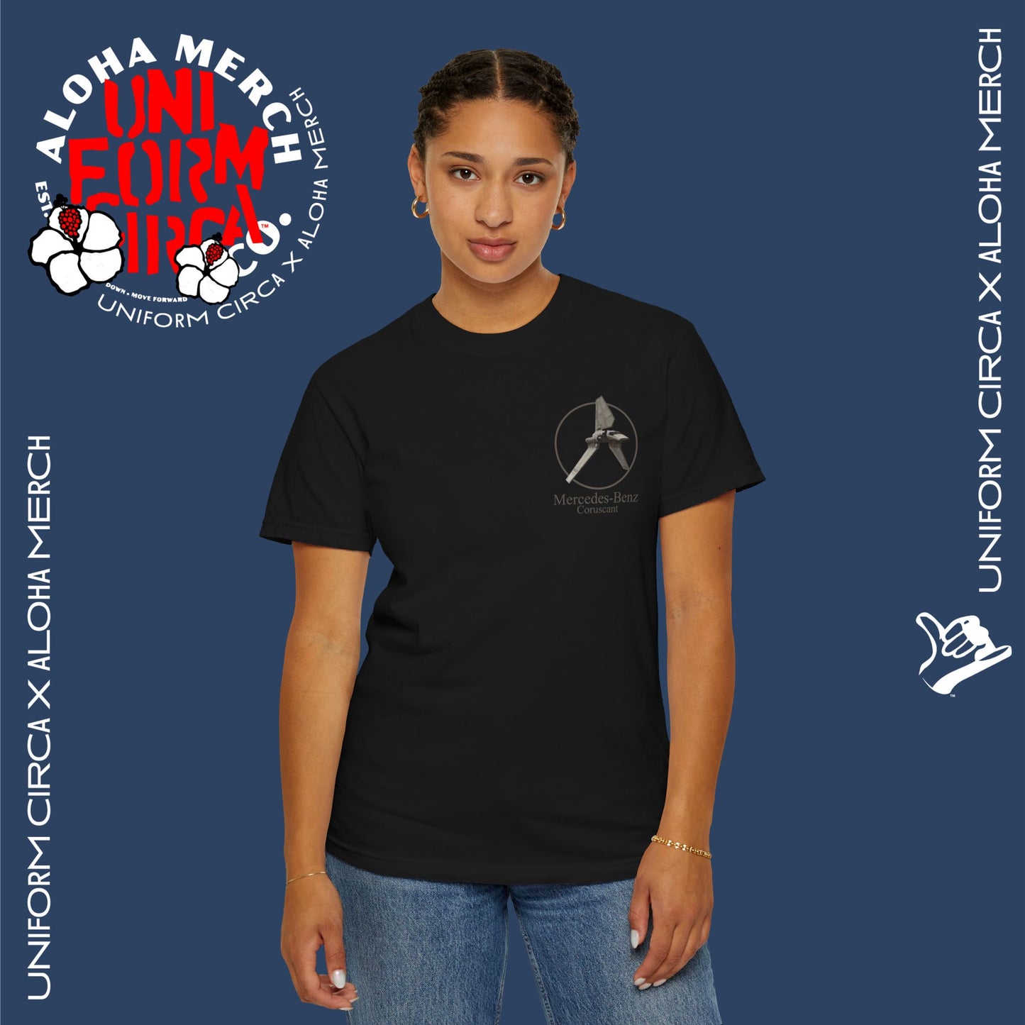 (MERCEDES-BENZ of CORUSCANT) UNIFORM CIRCA x ALOHA MERCH Unisex Garment-Dyed T -Shirt