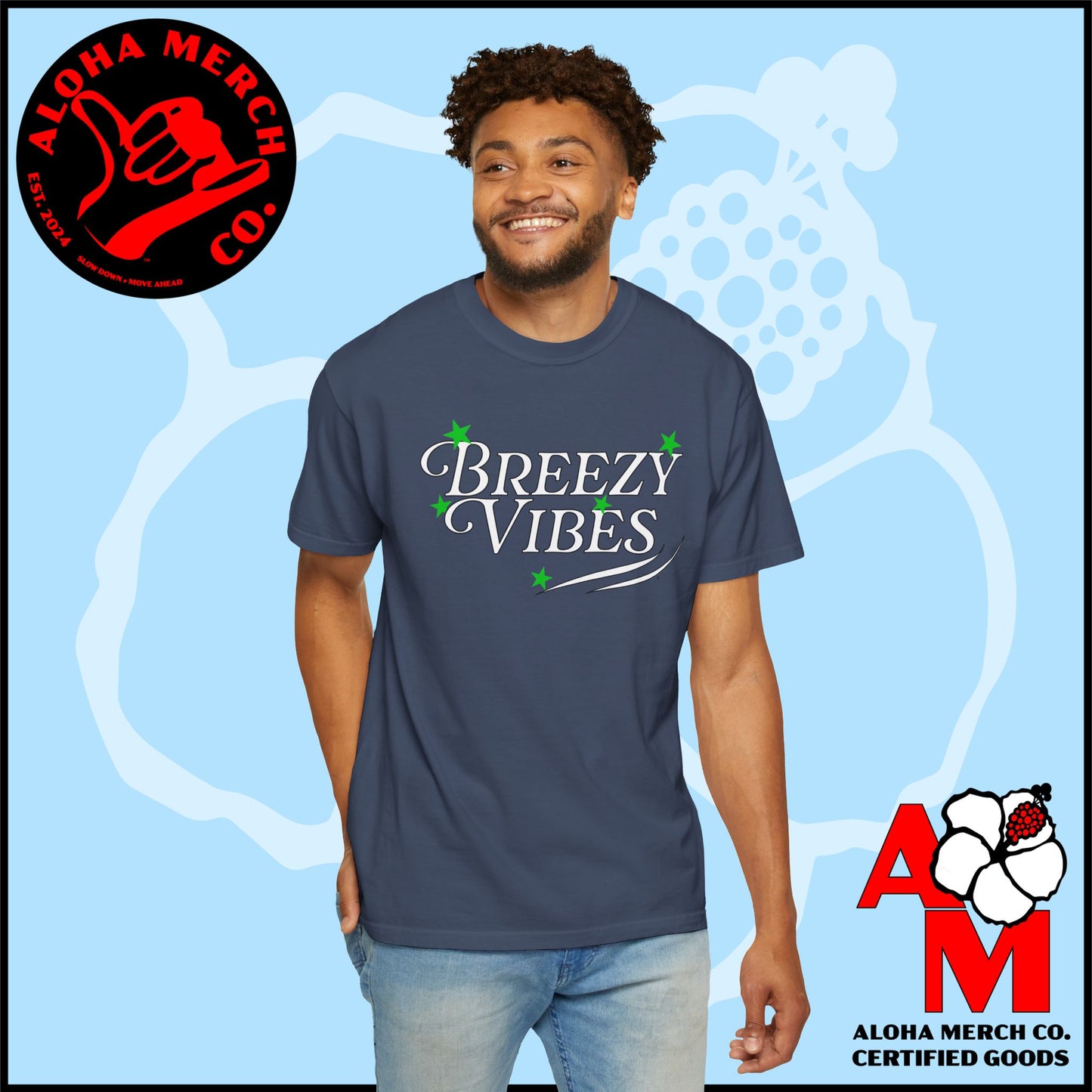 (BREEZY VIBES) Unisex Garment-Dyed T-shirt