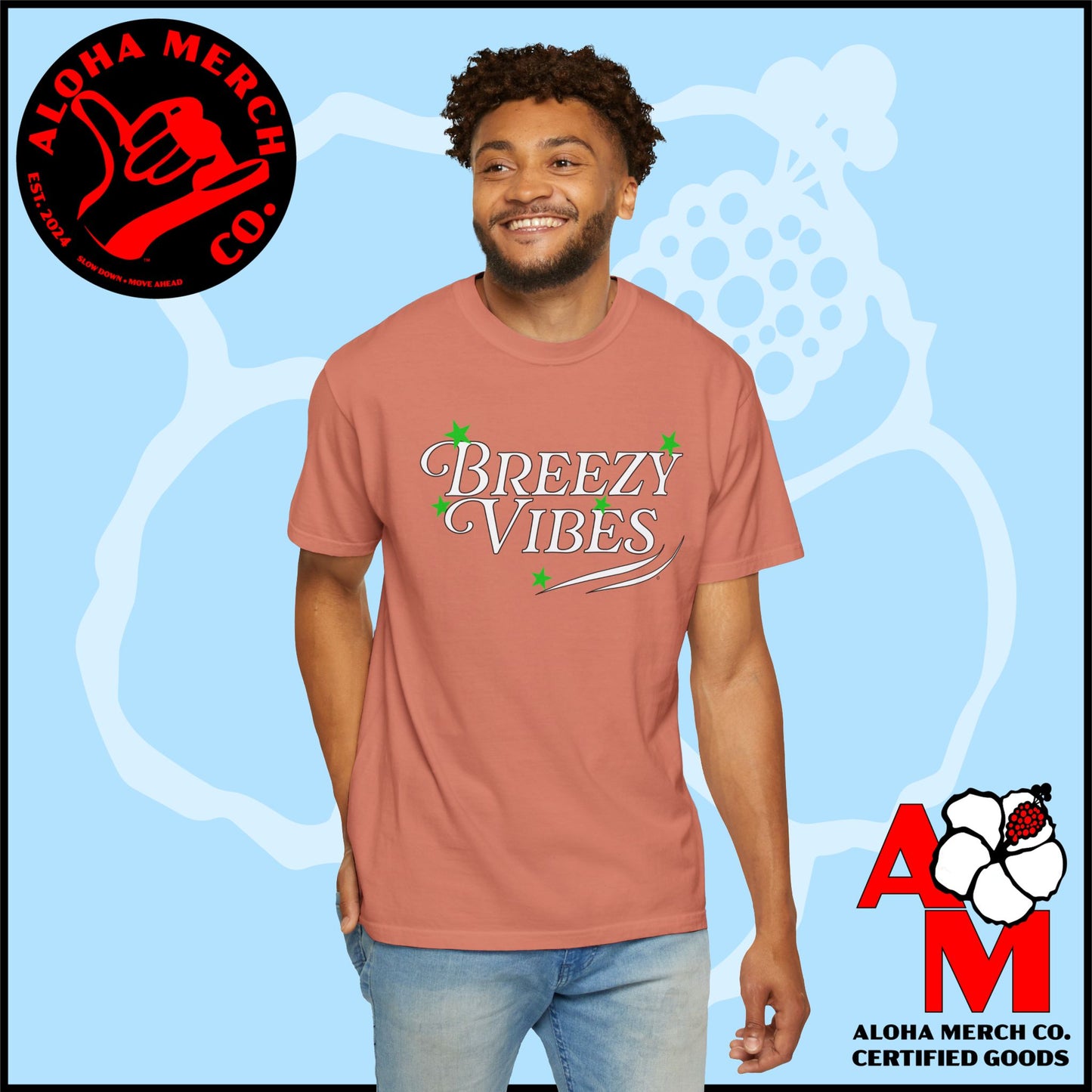 (BREEZY VIBES) Unisex Garment-Dyed T-shirt