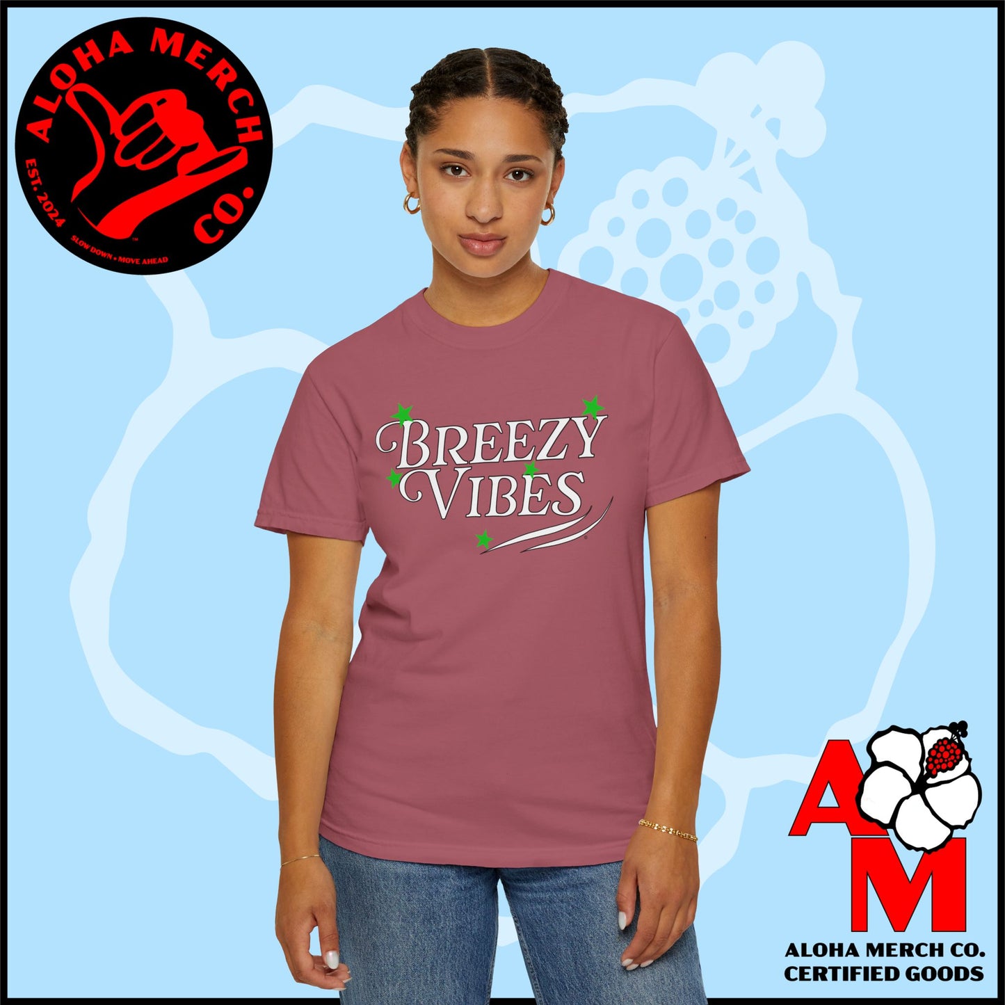 (BREEZY VIBES) Unisex Garment-Dyed T-shirt