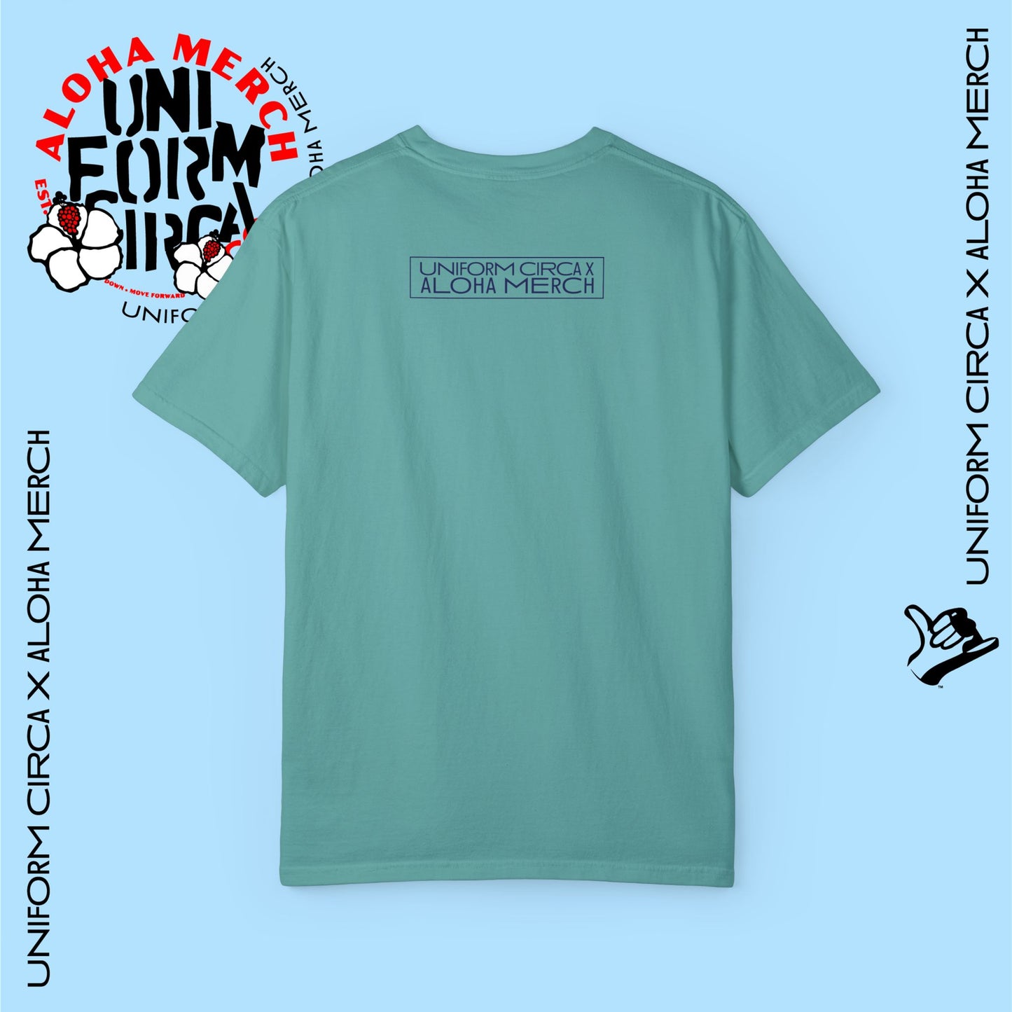 (TRY HARDER MIRROR PRINT) UNIFORM CIRCA X ALOHA MERCG CO. Unisex Garment-Dyed T -Shirt