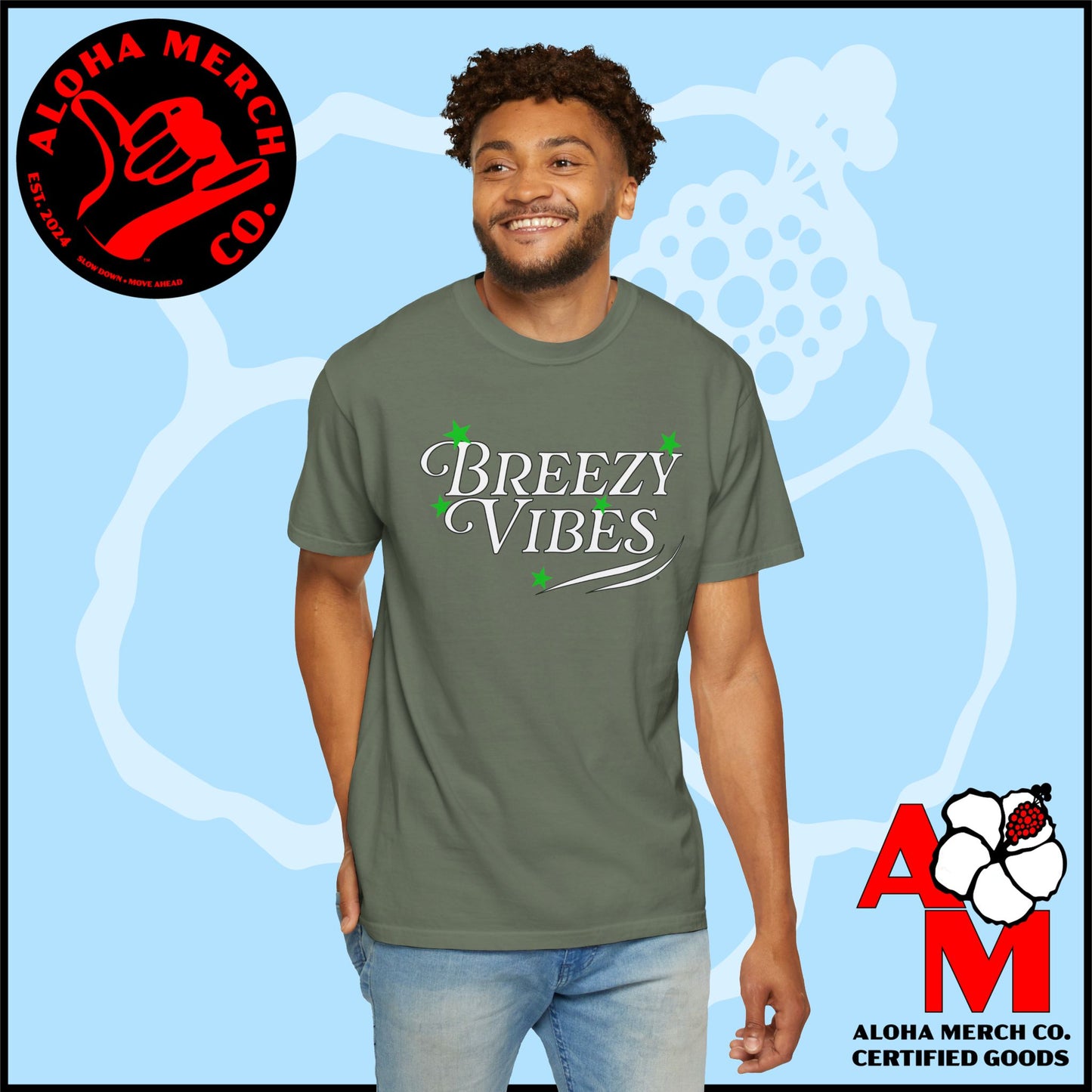 (BREEZY VIBES) Unisex Garment-Dyed T-shirt