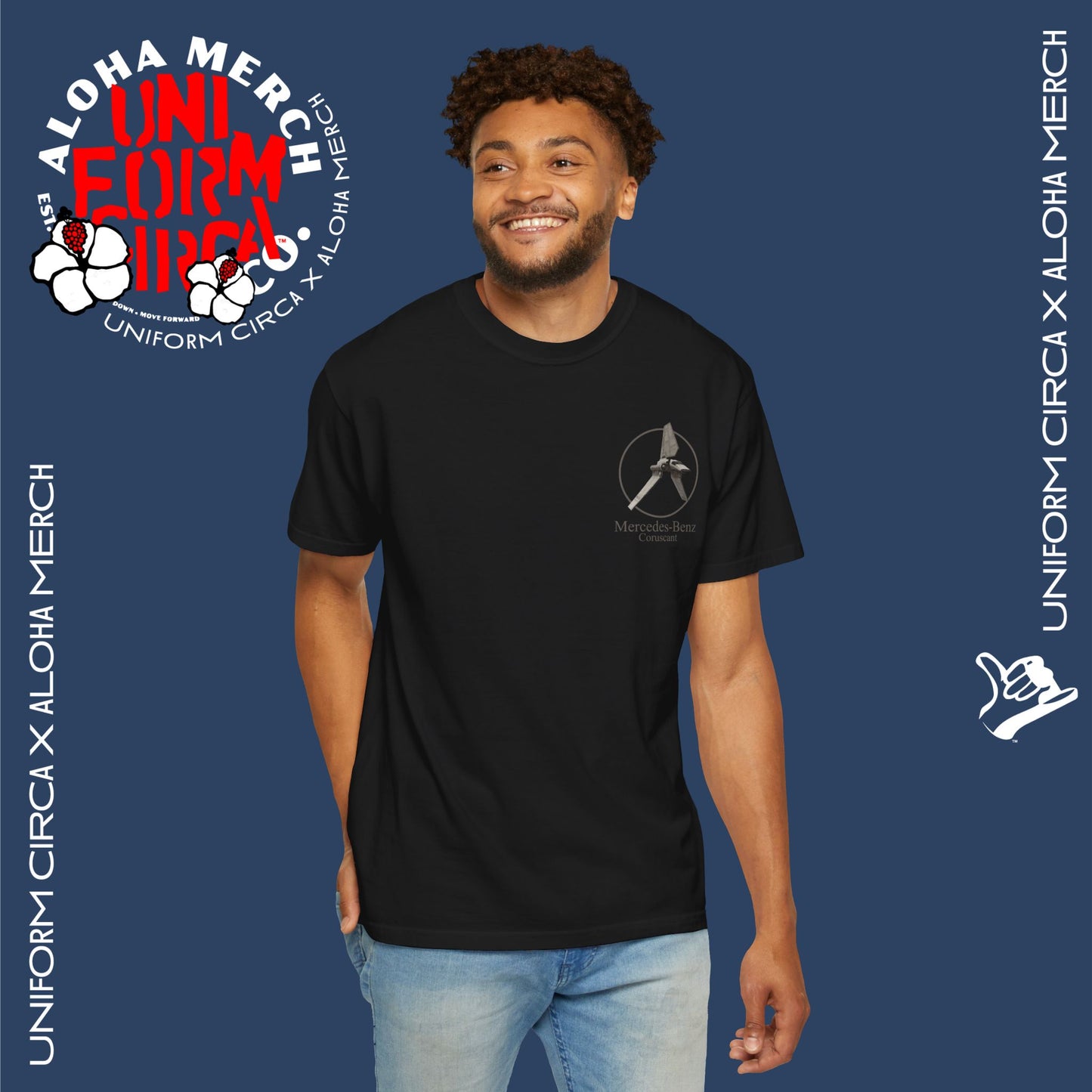 (MERCEDES-BENZ of CORUSCANT) UNIFORM CIRCA x ALOHA MERCH Unisex Garment-Dyed T -Shirt