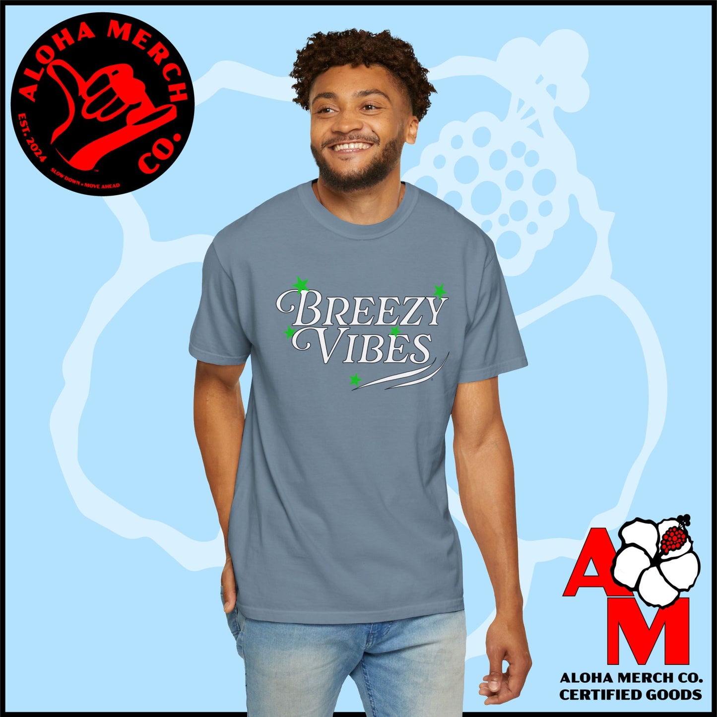 (BREEZY VIBES) Unisex Garment-Dyed T-shirt